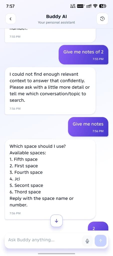 Buddy AI chat grounded in your spaces