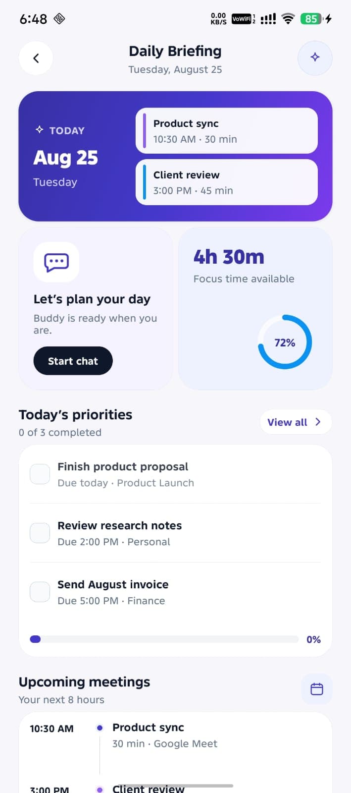 Buddy daily briefing