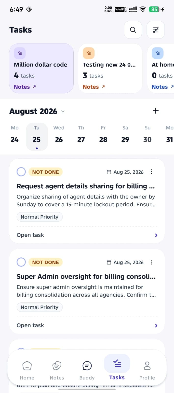 Buddy tasks with priority and space context