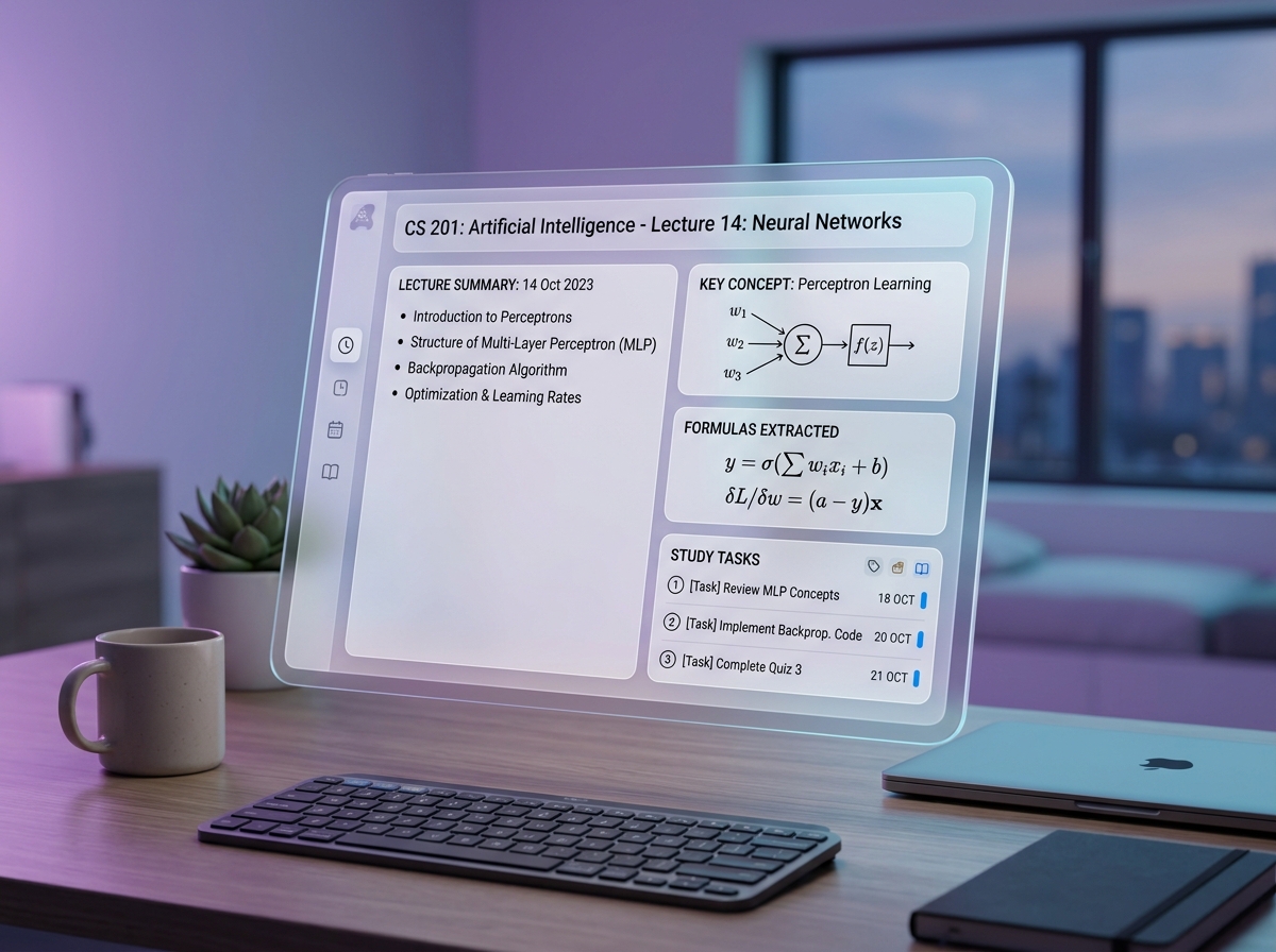 AI lecture notes and study tasks dashboard for students and educators